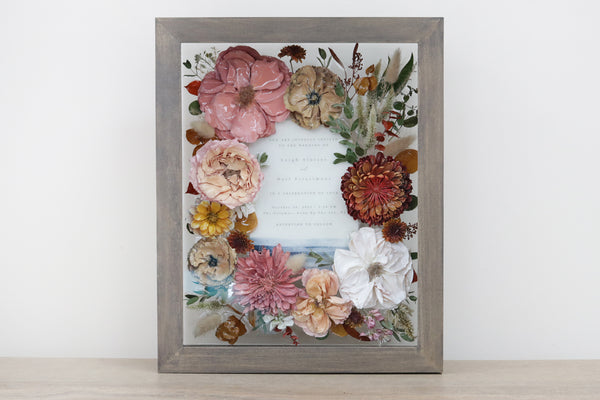 LOCAL PICKUP ONLY- Custom Framed Floral Preservation Shadow Box 10x12 (with Airbrush Color-Correction)