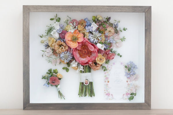 LOCAL PICKUP ONLY- Custom Framed Floral Preservation Shadow Box 10x12 (with Airbrush Color-Correction)