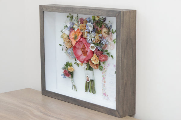 LOCAL PICKUP ONLY- Custom Framed Floral Preservation Shadow Box 10x12 (with Airbrush Color-Correction)