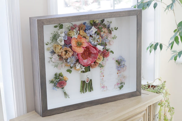 LOCAL PICKUP ONLY- Custom Framed Floral Preservation Shadow Box 10x12 (with Airbrush Color-Correction)
