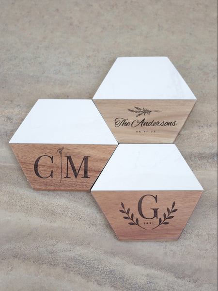 Custom Engraved Hexagon Coasters