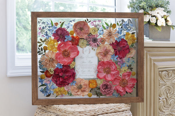 LOCAL PICKUP ONLY- Custom Framed Floral Preservation Shadow Box 10x12 (with Airbrush Color-Correction)