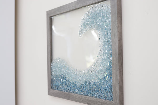 Blue Wave Sea Glass Resin Art, 12.5x15.5