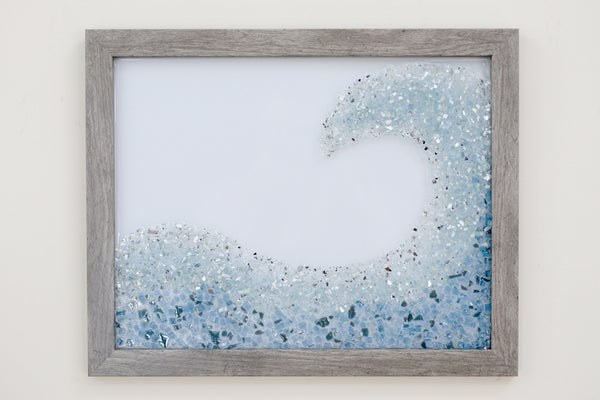 Blue Wave Sea Glass Resin Art, 12.5x15.5