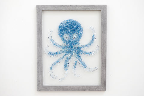 Octopus Sea Glass Resin Art, 15.5x12.5
