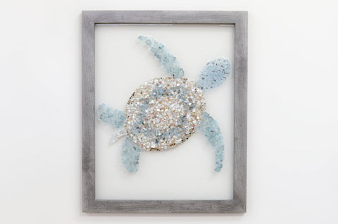 Large Turtle Sea Glass Resin Art, 22x18