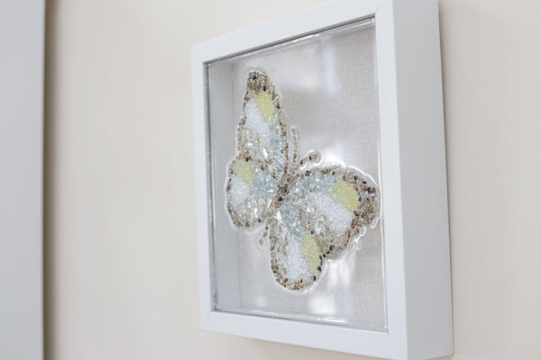 Pastel Yellow Butterfly Glass Resin Art, 10x10