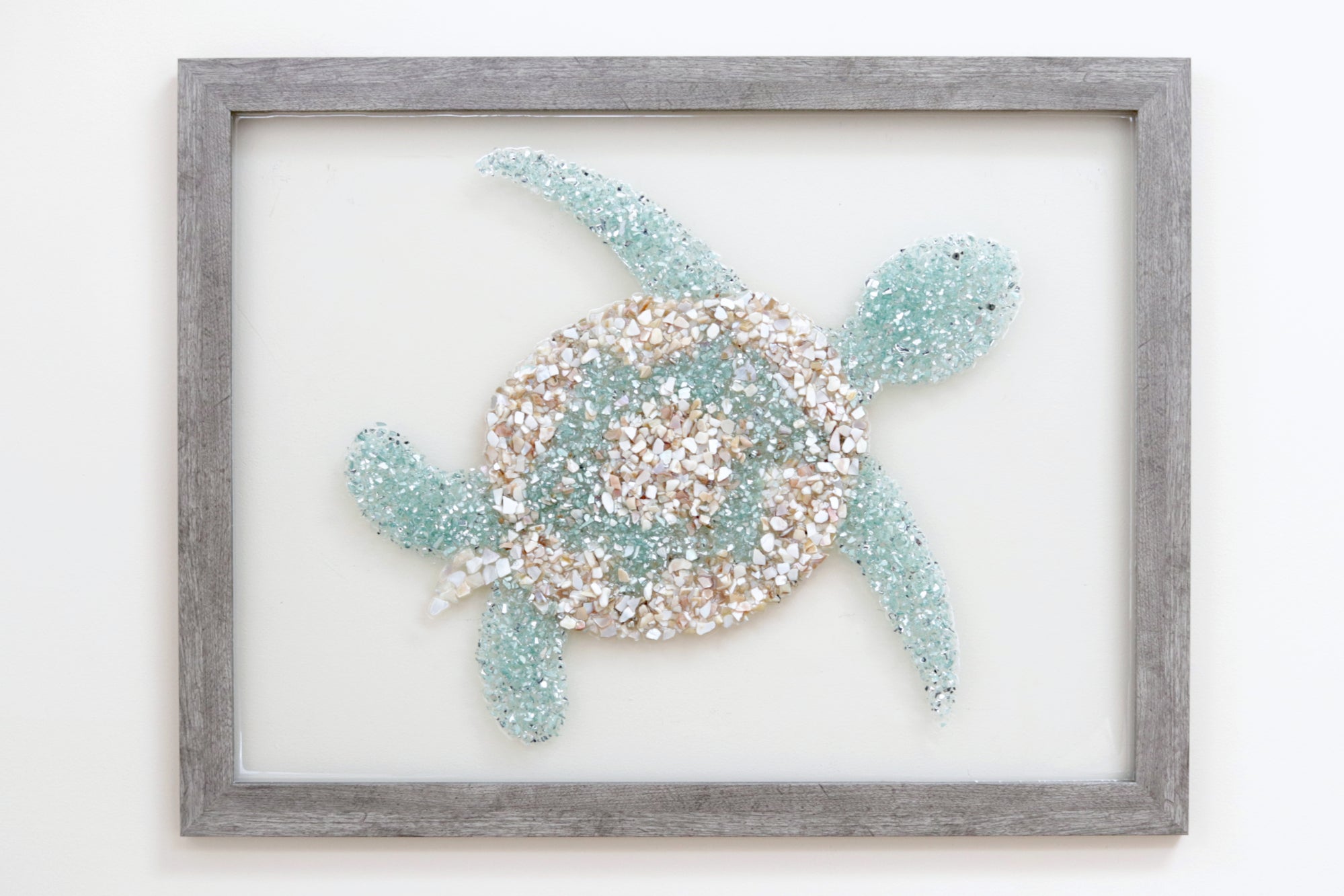 Large Turtle Sea Glass and Shells Resin Art, 20x26