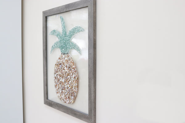 Large Pineapple Sea Glass Resin Art, 22x18