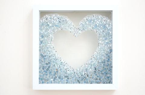 Double Wave Heart Sea Glass Resin Art, 10x10