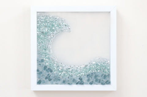 Turquoise Wave Sea Glass Resin Art (Right), 10x10