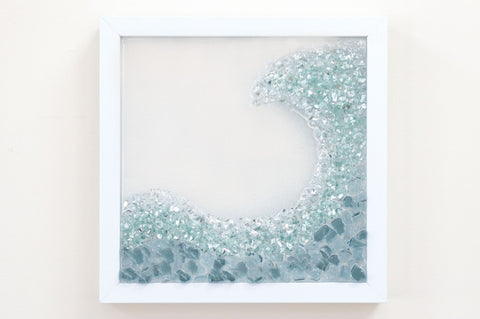 Turquoise Wave Sea Glass Resin Art (Left), 10x10