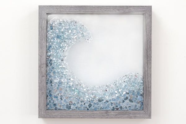 Blue Wave Sea Glass Resin Art (Right), 10x10