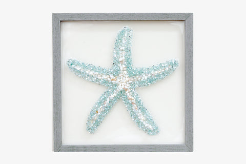 Large Starfish Sea Glass Resin Art, 17.5x17.5