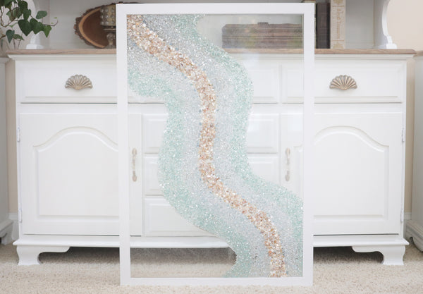 Extra Large Abstract Wavy Sea Glass Resin Art, 38x26