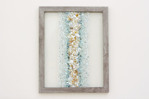 Abstract Line Sea Glass and Shells Resin Art, 15.5x12.5