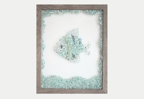Fish 2 Sea Glass Resin Art, 15.5x12.5