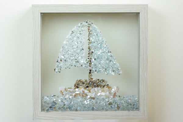 Sailboat Sea Glass Resin Art, 10x10