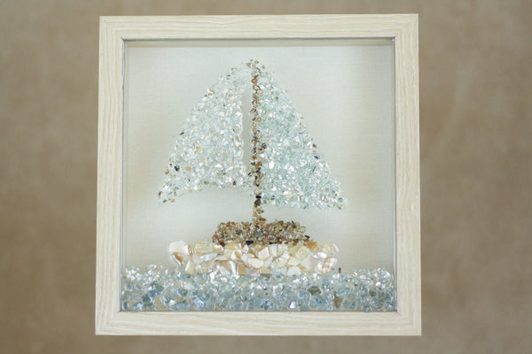 Sailboat Sea Glass Resin Art, 10x10