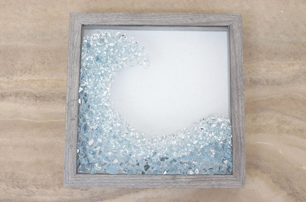 Blue Wave Sea Glass Resin Art (Right), 10x10