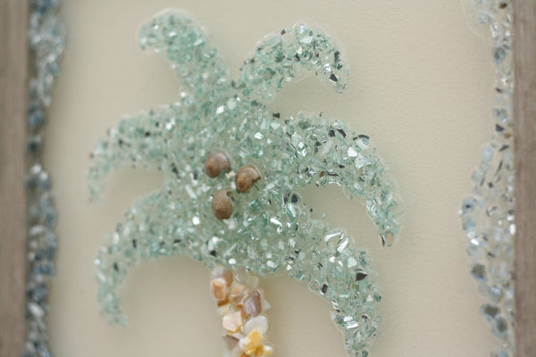 Palm Tree Sea Glass Resin Art, 15.5x12.5