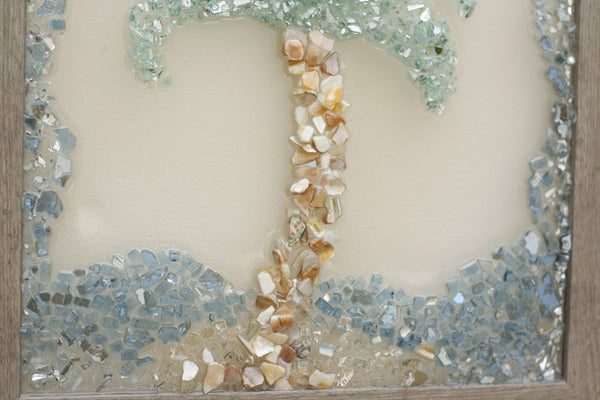 Palm Tree Sea Glass Resin Art, 15.5x12.5