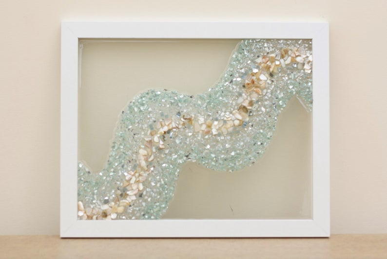 Abstract Wavy Sea Glass Resin Art, 15.5x12.5 – Treasured Gifts NJ, LLC