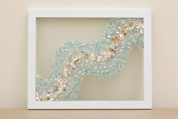 Abstract Wavy Sea Glass Resin Art, 15.5x12.5