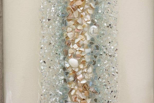 Abstract Line Sea Glass and Shells Resin Art, 15.5x12.5