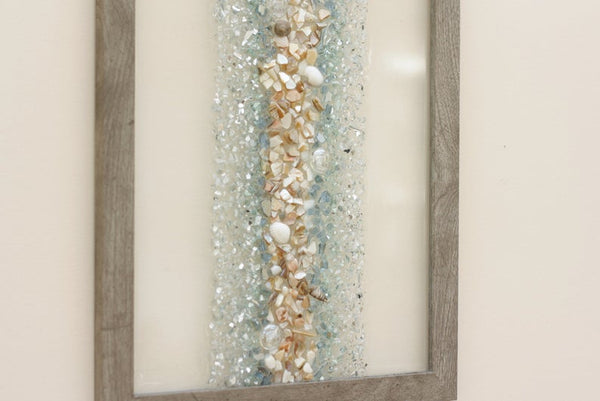 Abstract Line Sea Glass and Shells Resin Art, 15.5x12.5