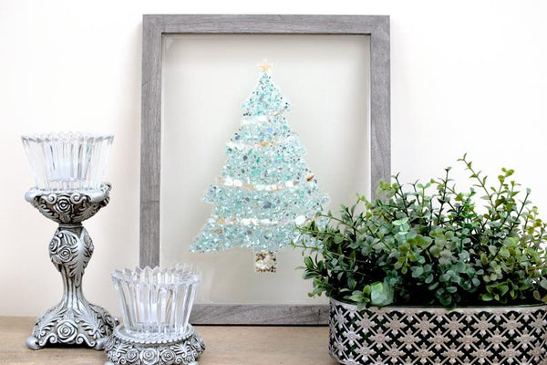 Christmas Tree Sea Glass Resin Art, 15.5x12.5