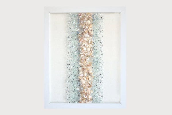 Abstract Line Sea Glass and Shells Resin Art, 15.5x12.5