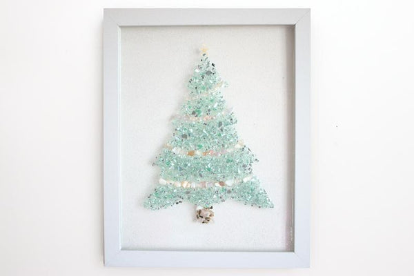 Christmas Tree Sea Glass Resin Art, 15.5x12.5