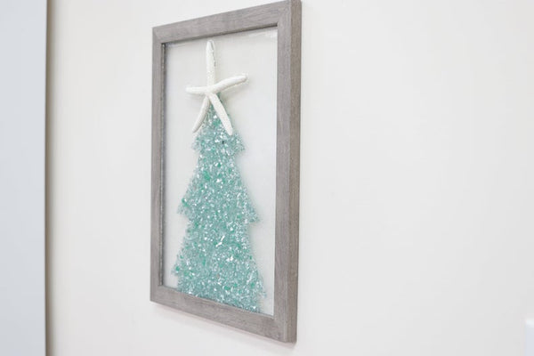 Christmas Tree Sea Glass Resin Art Large Starfish Topper, 15.5x12.5