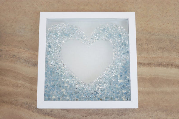 Double Wave Heart Sea Glass Resin Art, 10x10