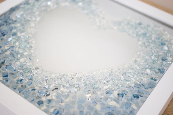 Double Wave Heart Sea Glass Resin Art, 10x10