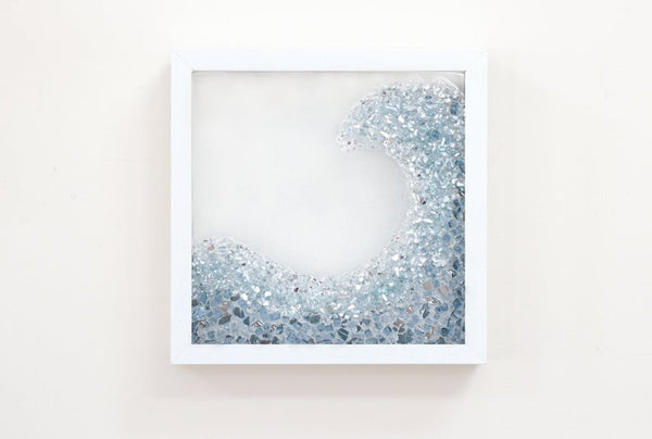 Blue Wave Sea Glass Resin Art (Left), 10x10