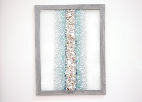 Large Abstract Line Sea Glass and Shells Resin Art, 26x20