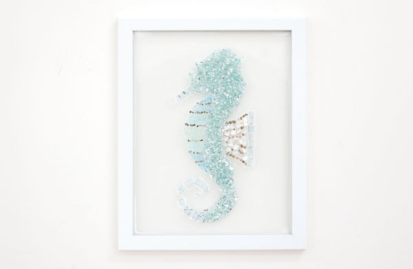 Seahorse Sea Glass Resin Art, 15.5x12.5