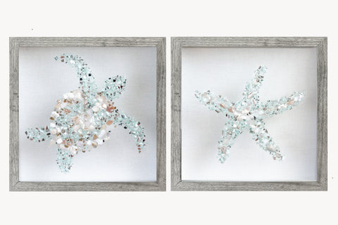 Turtle and Starfish Sea Glass Resin Art Combo, Each 10x10