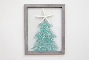 Christmas Tree Sea Glass Resin Art Large Starfish Topper, 15.5x12.5