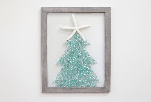 Christmas Tree Sea Glass Resin Art Large Starfish Topper, 15.5x12.5