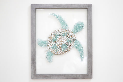 Large Turtle Sea Glass Resin Art, 22x18