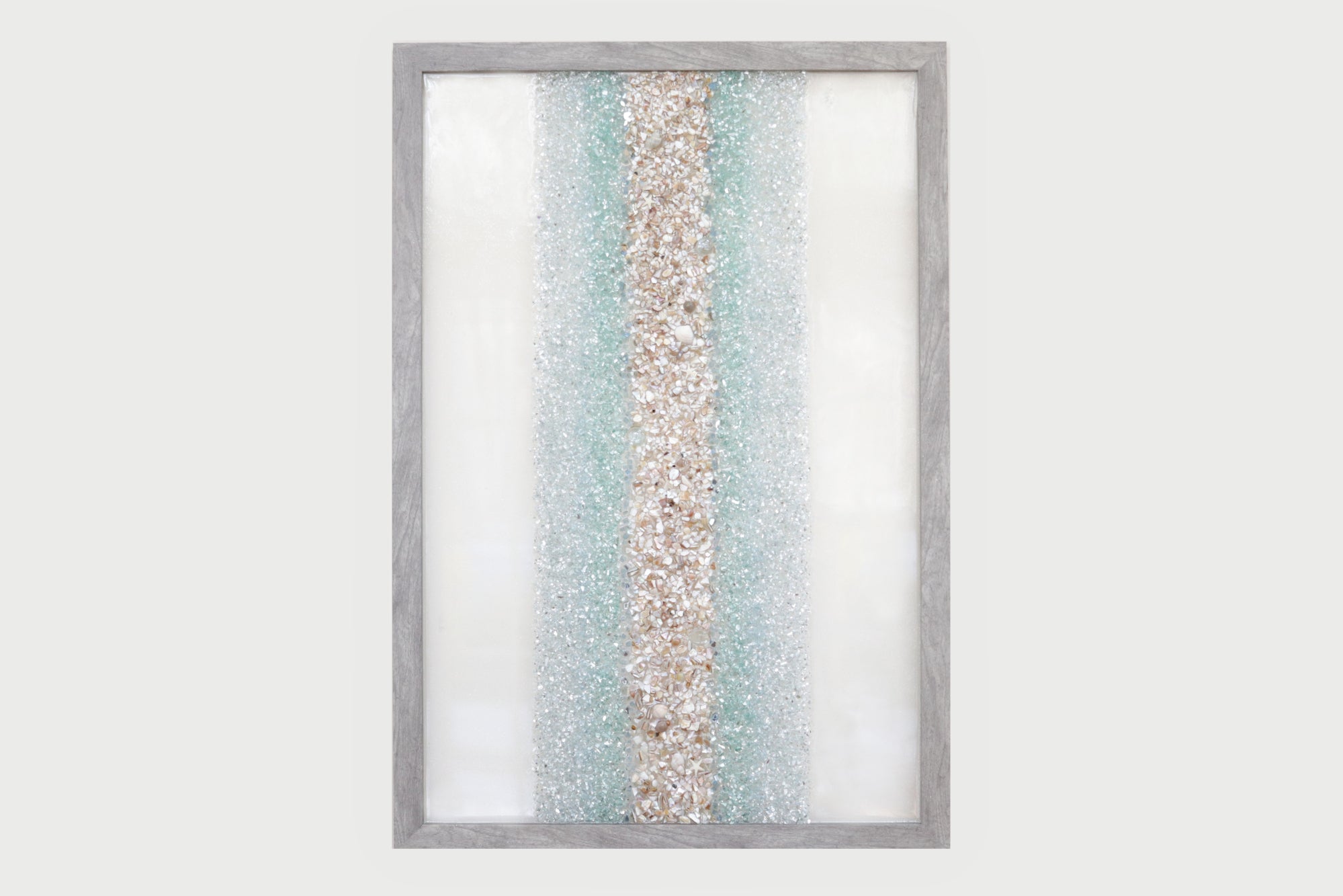 Extra Large Abstract Line Sea Glass and Shells Resin Art, 38x26