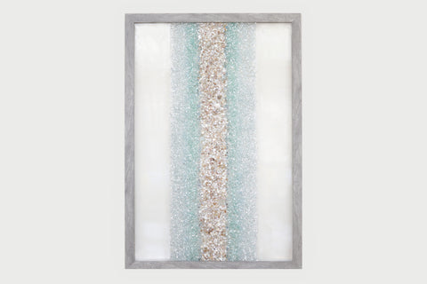 Extra Large Abstract Line Sea Glass and Shells Resin Art, 38x26
